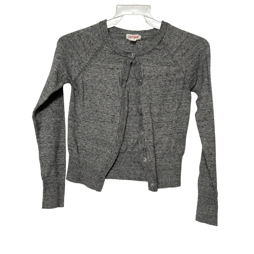 Cat & Jack Gray Button Up Cardigan Sweater Girls Size M 7/8 1597